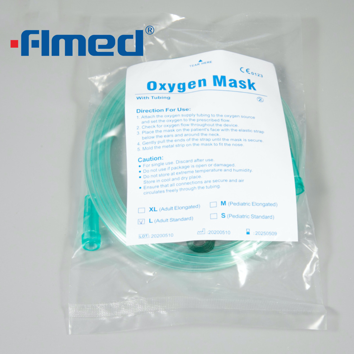 Standard -Einweg -Sauerstoffmaske mit Schläuchen